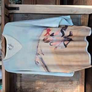 Jamie Gries Storybook Knits Vintage Children Shoreline Art Sweater  - Women's XL